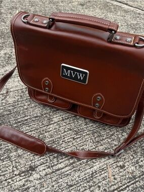Brown Leather Briefcase Shoulder Bag for Men